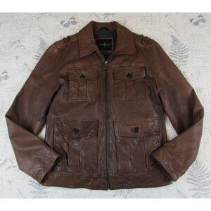 VNTG Cole Haan butter soft Brown collared  Lambskin Leather Jacket Mens Lined S